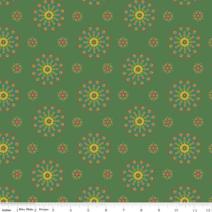 Riley Blake Heather Peterson Market Street Fabric Collection Medallions on Green Premium 100% Quilt Shop Quality Cotton Fabric