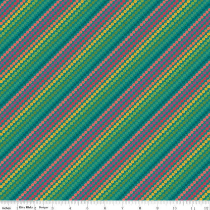 Riley Blake Heather Peterson Market Street Fabric Collection Rainbow Stripes on Teal Premium 100% Quilt Shop Quality Cotton Fabric
