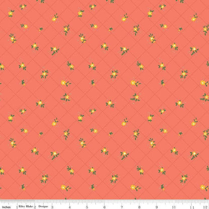 Riley Blake Heather Peterson Market Street Fabric Collection Flower Grid on Coral Premium 100% Quilt Shop Quality Cotton Fabric