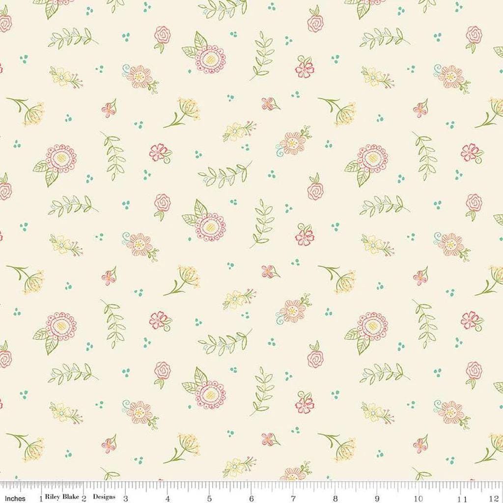 Riley Blake Heather Peterson Market Street Fabric Collection Embroidery Flowers on Cream Premium 100% Quilt Shop Quality Cotton Fabric