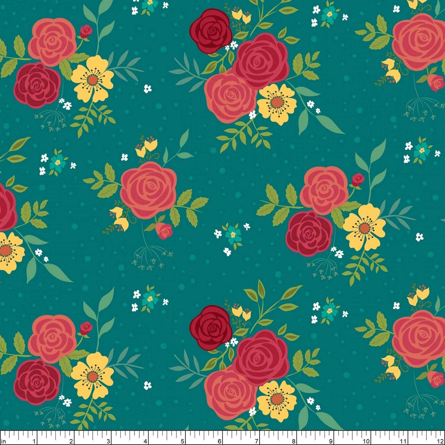 Riley Blake Heather Peterson Market Street Fabric Collection Main Print Large Floral on Teal Premium 100% Quilt Shop Quality Cotton Fabric