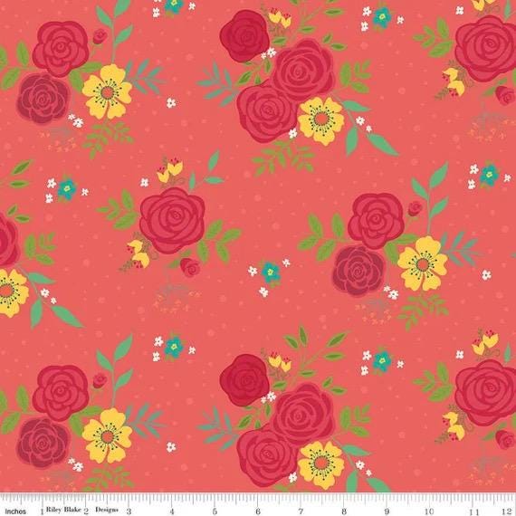 Riley Blake Heather Peterson Market Street Fabric Collection Main Print Large Floral on Tea Rose Premium 100% Cotton Fabrics