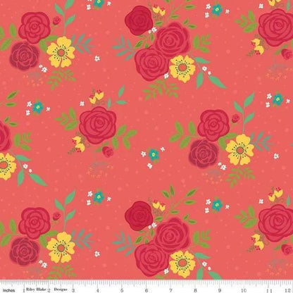 Riley Blake Heather Peterson Market Street Fabric Collection Main Print Large Floral on Tea Rose Premium 100% Cotton Fabrics