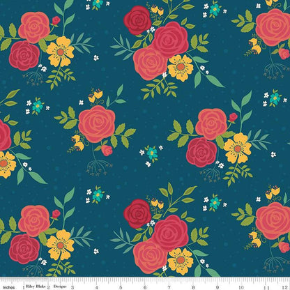 Riley Blake Heather Peterson Market Street Fabric Collection Main Print Large Floral on Navy Premium 100% Quilt Shop Quality Cotton Fabric