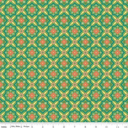 Riley Blake Heather Peterson Market Street Fabric Collection Flowers on Green Premium 100% Quilt Shop Quality Cotton Fabrics
