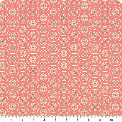 Riley Blake Heather Peterson Market Street Fabric Collection Hexagons on Coral Premium 100% Quilt Shop Quality Cotton Fabrics