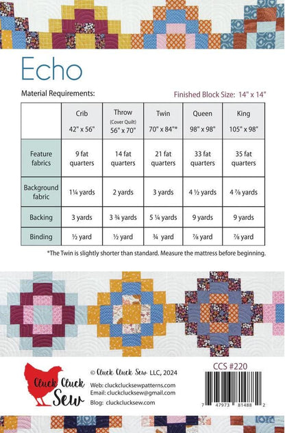 Cluck Cluck Sew Echo Quilt Pattern - 5 Size Variations Per Pattern CCS #220