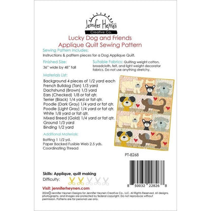 Jennifer Heynen Creative Co Lucky Dog and Friends Quilt Pattern Finished Size: 36"x48" PT-8268