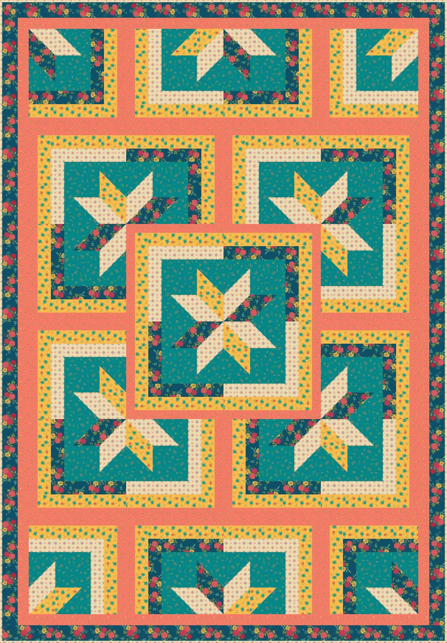 LIMITED EDITION!! Fabric Cafe Zenith Quilt Kit Featuring Riley Blake Market Street Fabric Collection Finished Size: 50"x72"