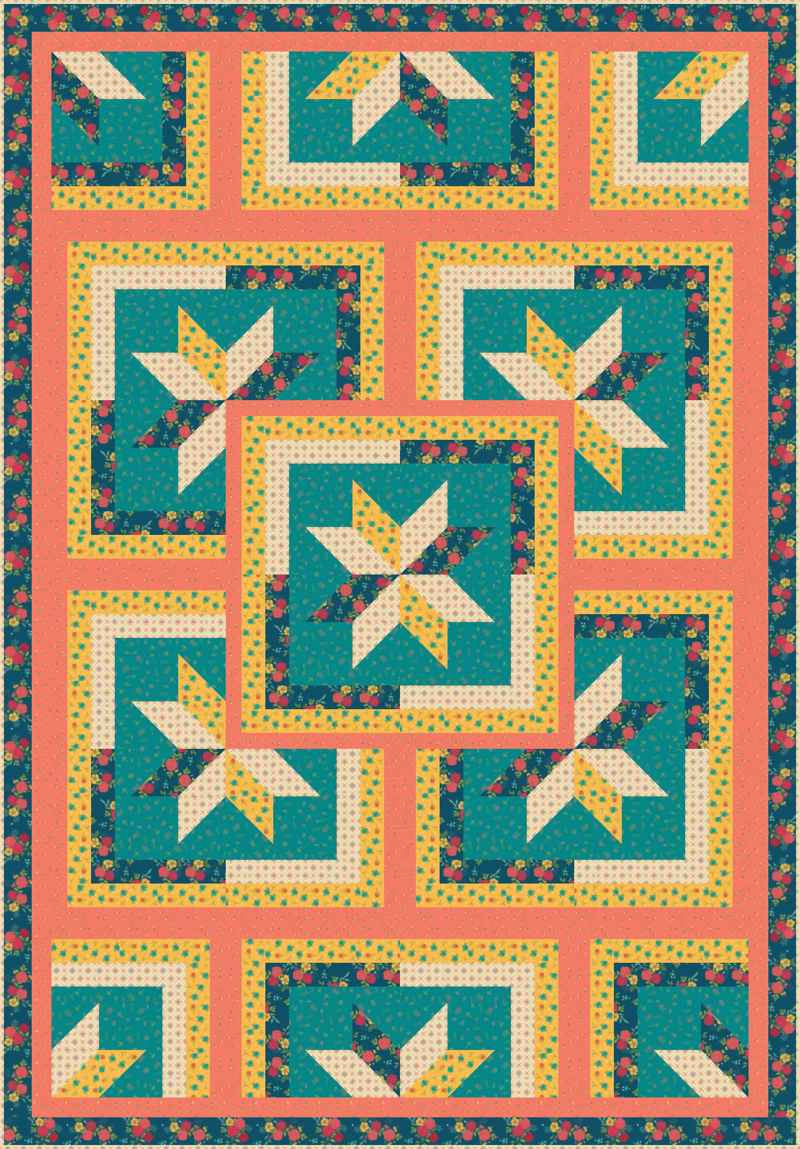 LIMITED EDITION!! Fabric Cafe Zenith Quilt Kit Featuring Riley Blake Market Street Fabric Collection Finished Size: 50"x72"
