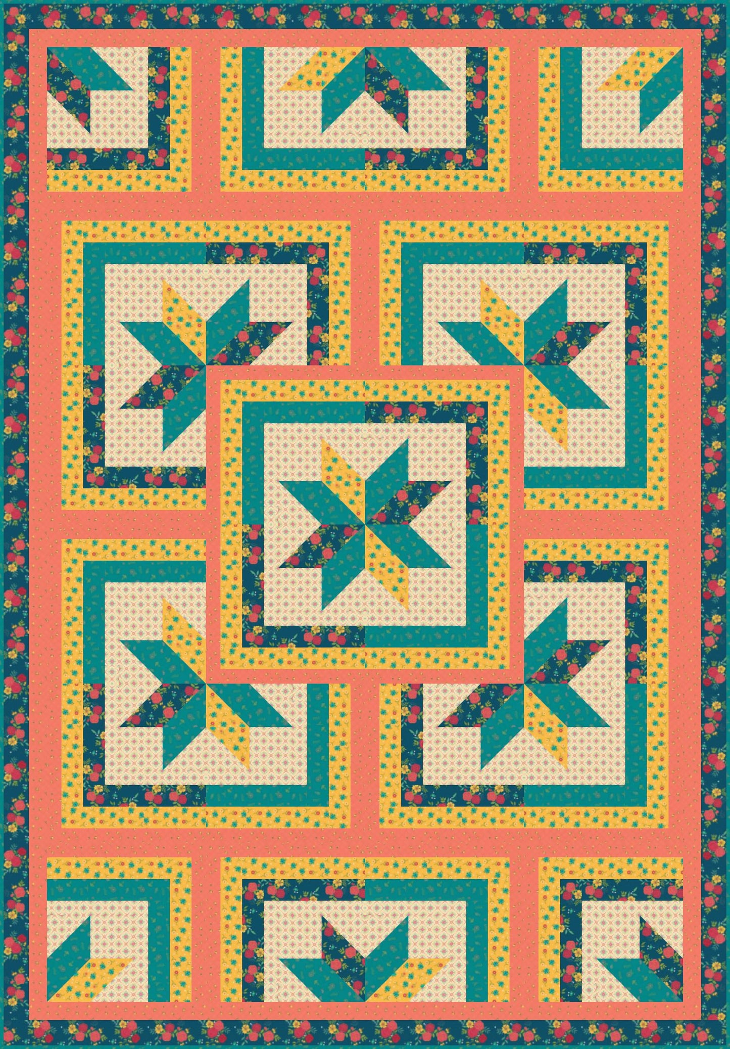 LIMITED EDITION!! Fabric Cafe Zenith Quilt Kit Featuring Riley Blake Market Street Fabric Collection Finished Size: 50"x72"