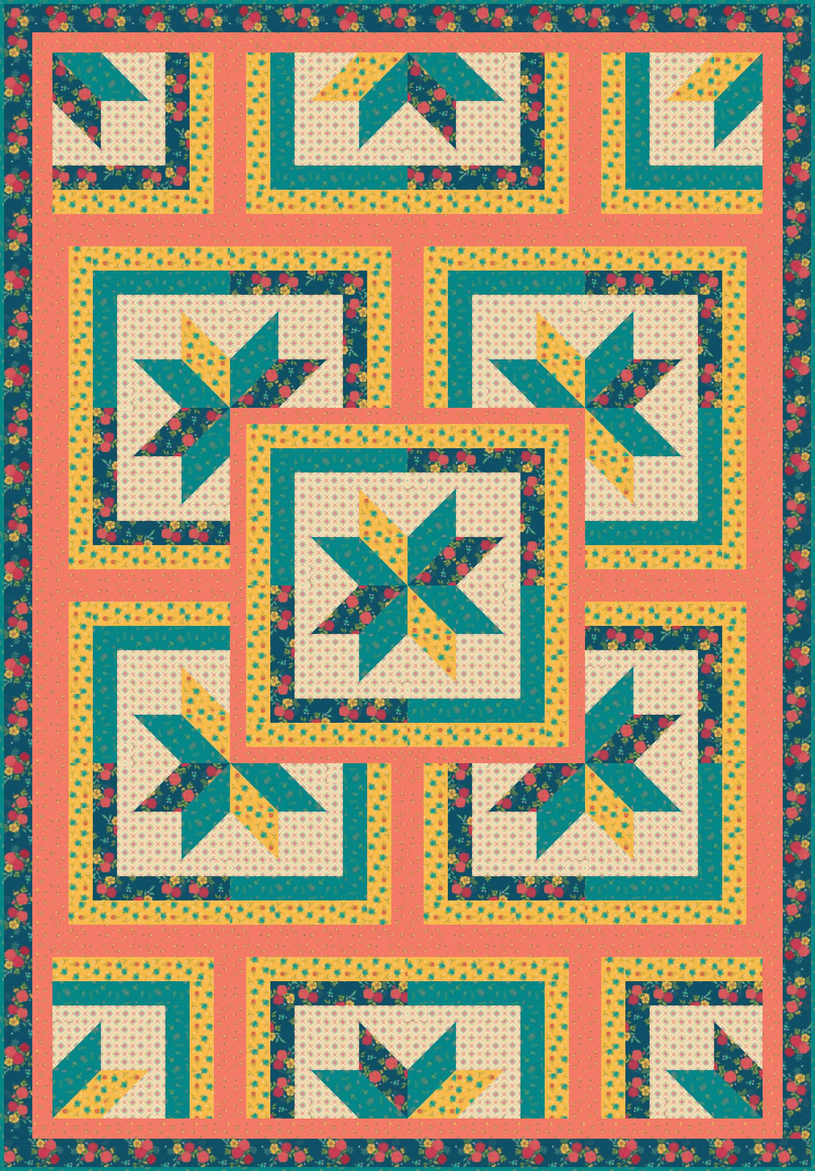 LIMITED EDITION!! Fabric Cafe Zenith Quilt Kit Featuring Riley Blake Market Street Fabric Collection Finished Size: 50"x72"