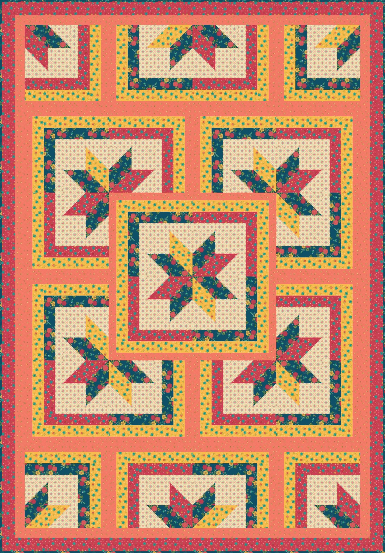 LIMITED EDITION!! Fabric Cafe Zenith Quilt Kit Featuring Riley Blake Market Street Fabric Collection Finished Size: 50"x72"