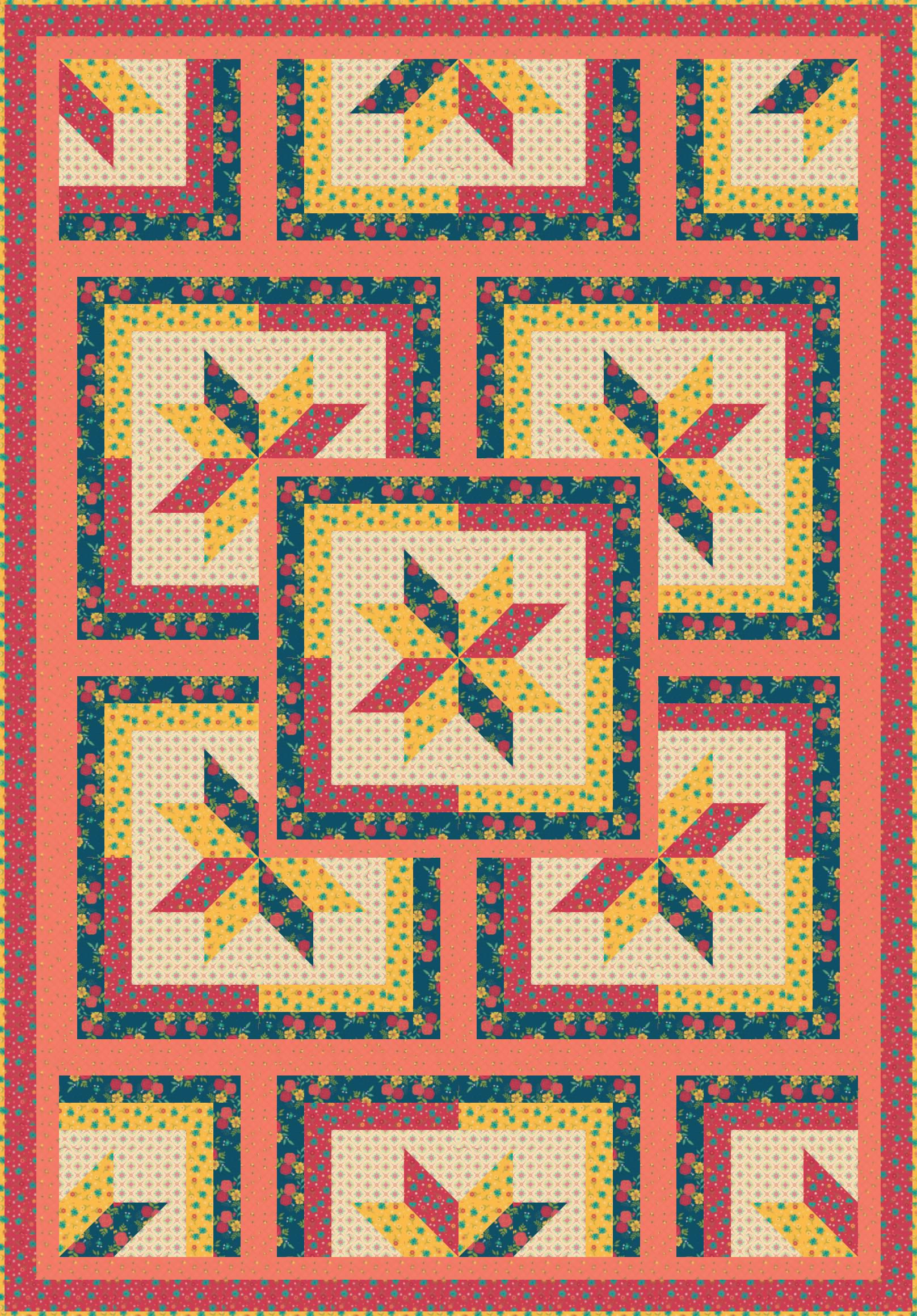 LIMITED EDITION!! Fabric Cafe Zenith Quilt Kit Featuring Riley Blake Market Street Fabric Collection Finished Size: 50"x72"
