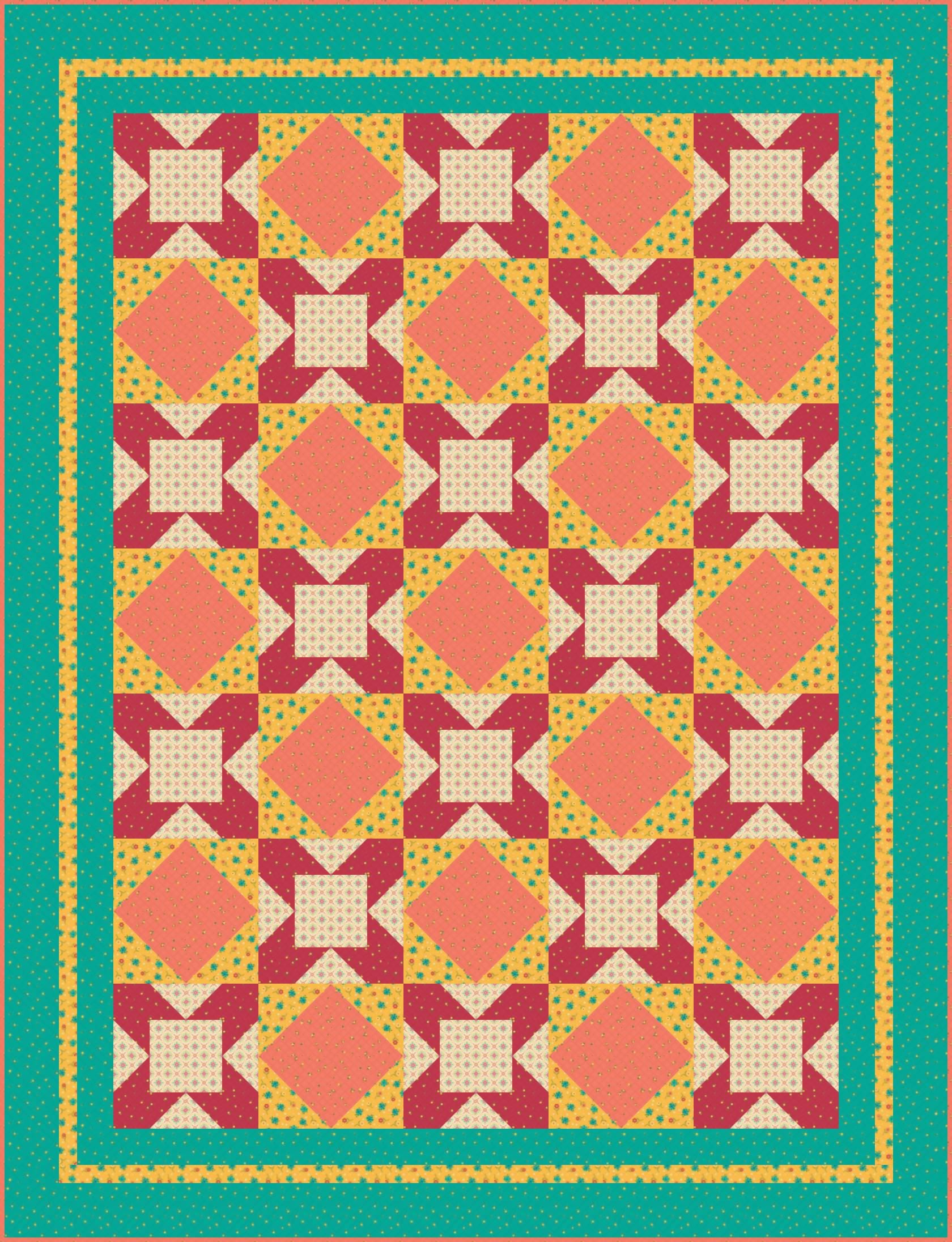 LIMITED EDITION!! Fabric Cafe Eclipse Quilt Kit Featuring Riley Blake Market Street Fabric Collection Finished Size: 52.5"x68.5"