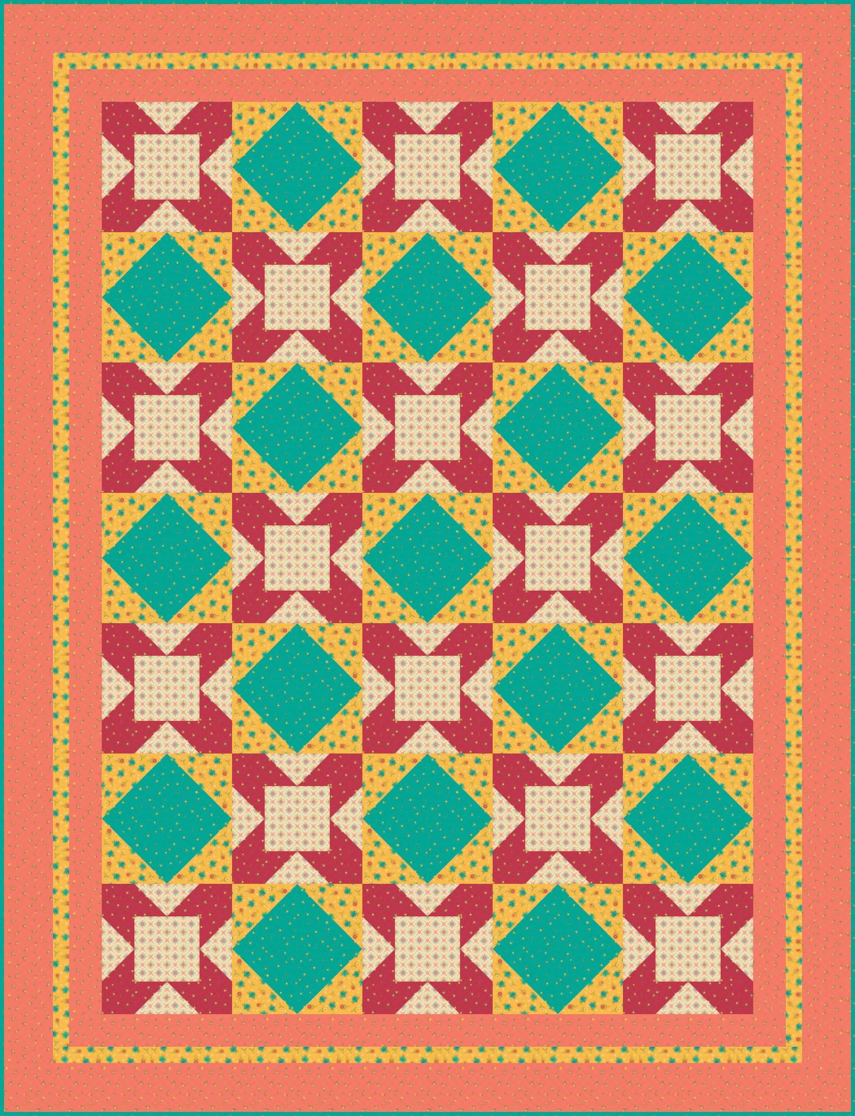 LIMITED EDITION!! Fabric Cafe Eclipse Quilt Kit Featuring Riley Blake Market Street Fabric Collection Finished Size: 52.5"x68.5"