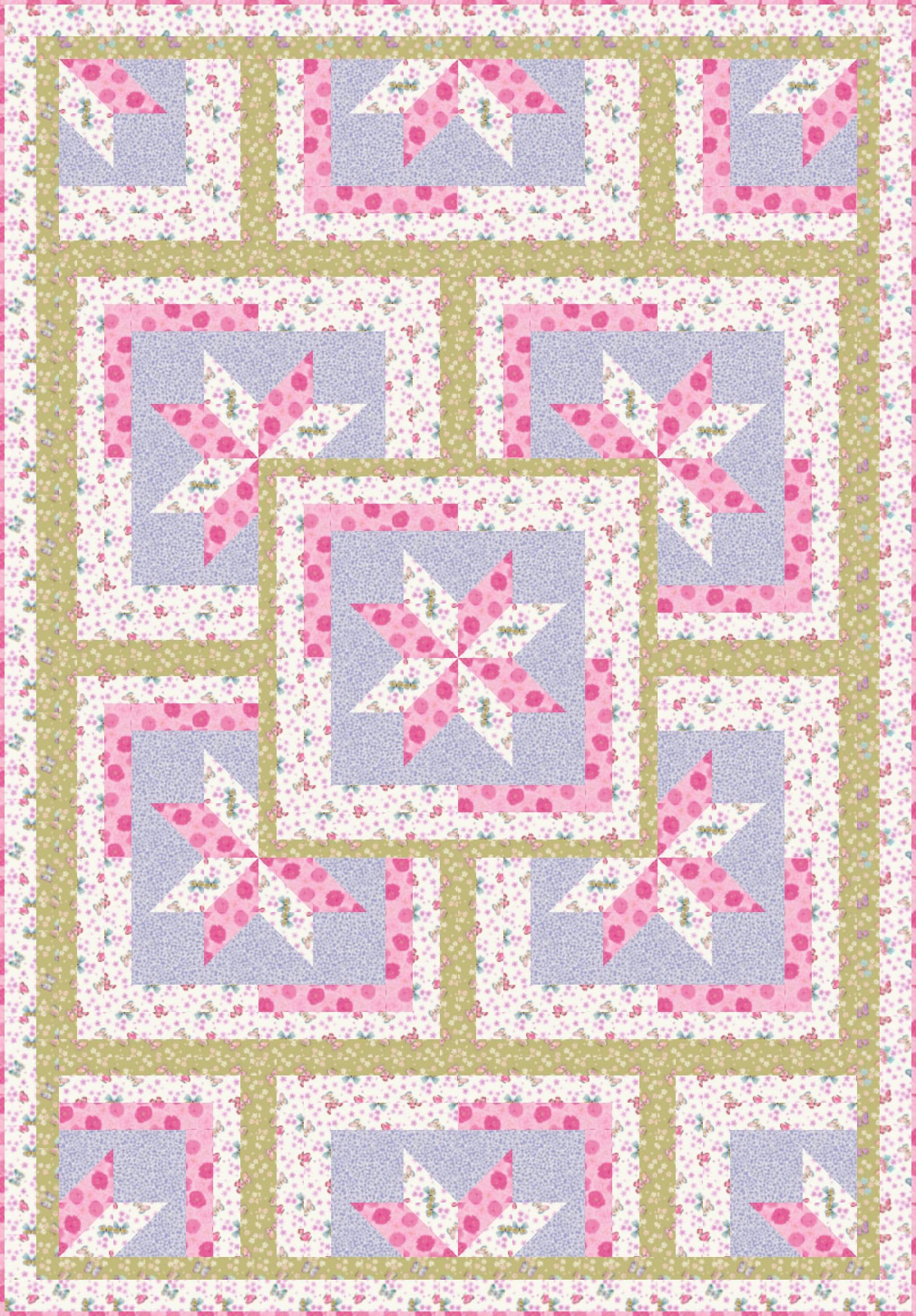 LIMITED EDITION!! Fabric Cafe Zenith Quilt Kit Featuring Lewis & Irene Love Blooms Fabric Collection Finished Size: 50"x72"
