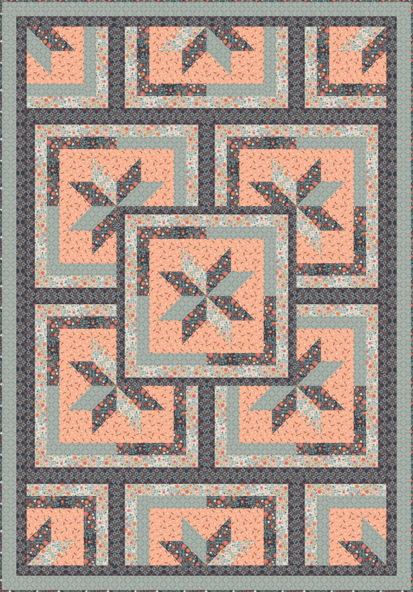 LIMITED EDITION!! Fabric Cafe Zenith Quilt Kit Featuring Lewis & Irene Folk Floral Fabric Collection Finished Size: 50"x72"