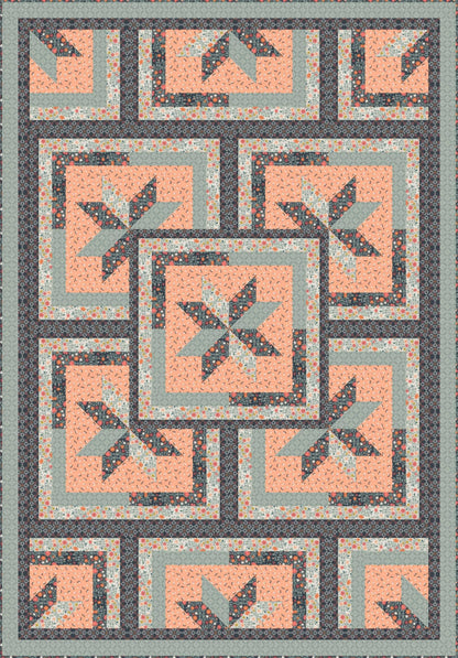 LIMITED EDITION!! Fabric Cafe Zenith Quilt Kit Featuring Lewis & Irene Folk Floral Fabric Collection Finished Size: 50"x72"