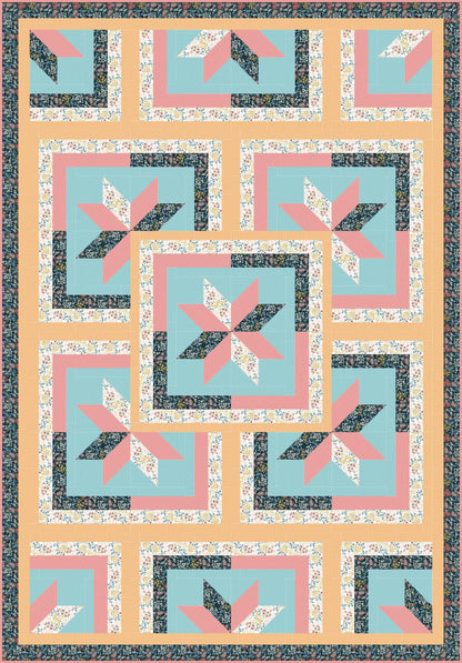 LIMITED EDITION!! Fabric Cafe Zenith Quilt Kit Featuring Poppie Cotton Sunshine & Chamomile Fabric Collection Finished Size: 50"x72"