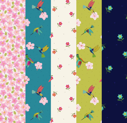 LIMITED EDITION!! Fabric Cafe Zenith Quilt Kit Featuring Lewis & Irene Hibiscus Hummingbird Fabric Collection Finished Size: 50"x72"