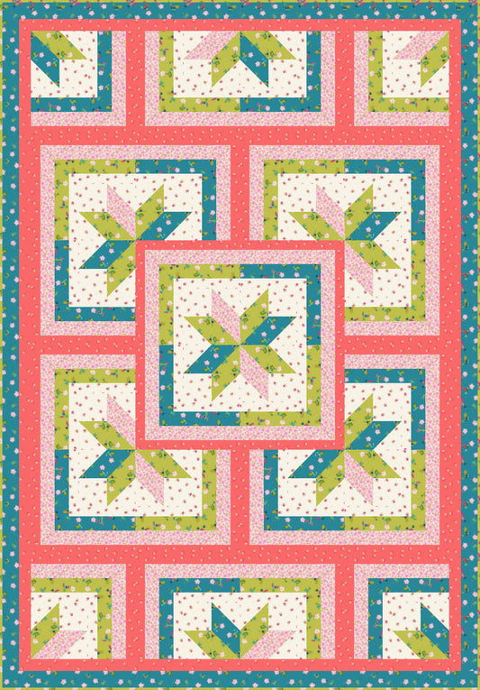 LIMITED EDITION!! Fabric Cafe Zenith Quilt Kit Featuring Lewis & Irene Hibiscus Hummingbird Fabric Collection Finished Size: 50"x72"