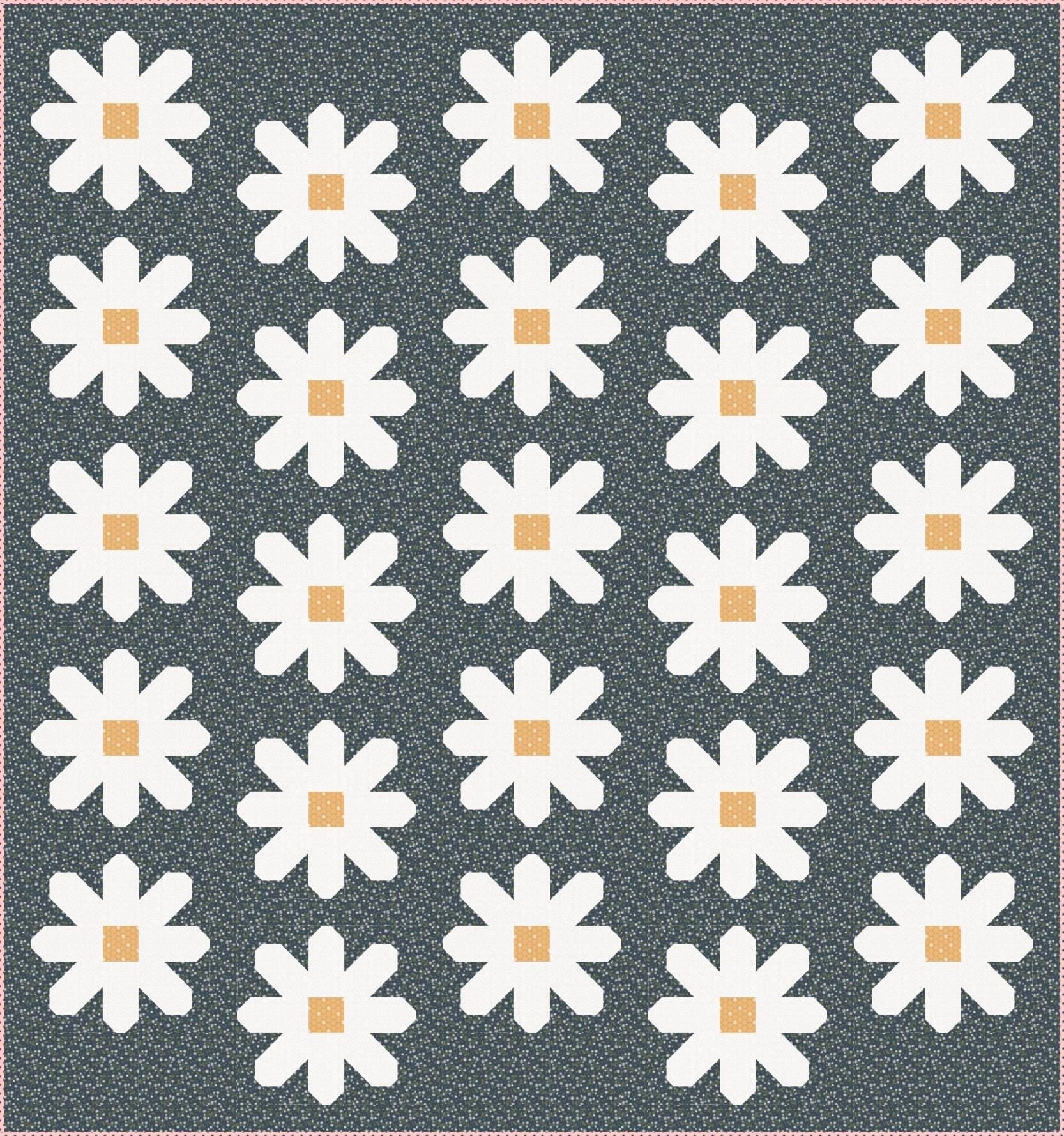 Pen + Paper Patterns Fresh as a Daisy Quilt Kit Featuring Poppie Cotton Sunshine & Chamomile Fabric Collection Finished Size: 59.5"x63.5"