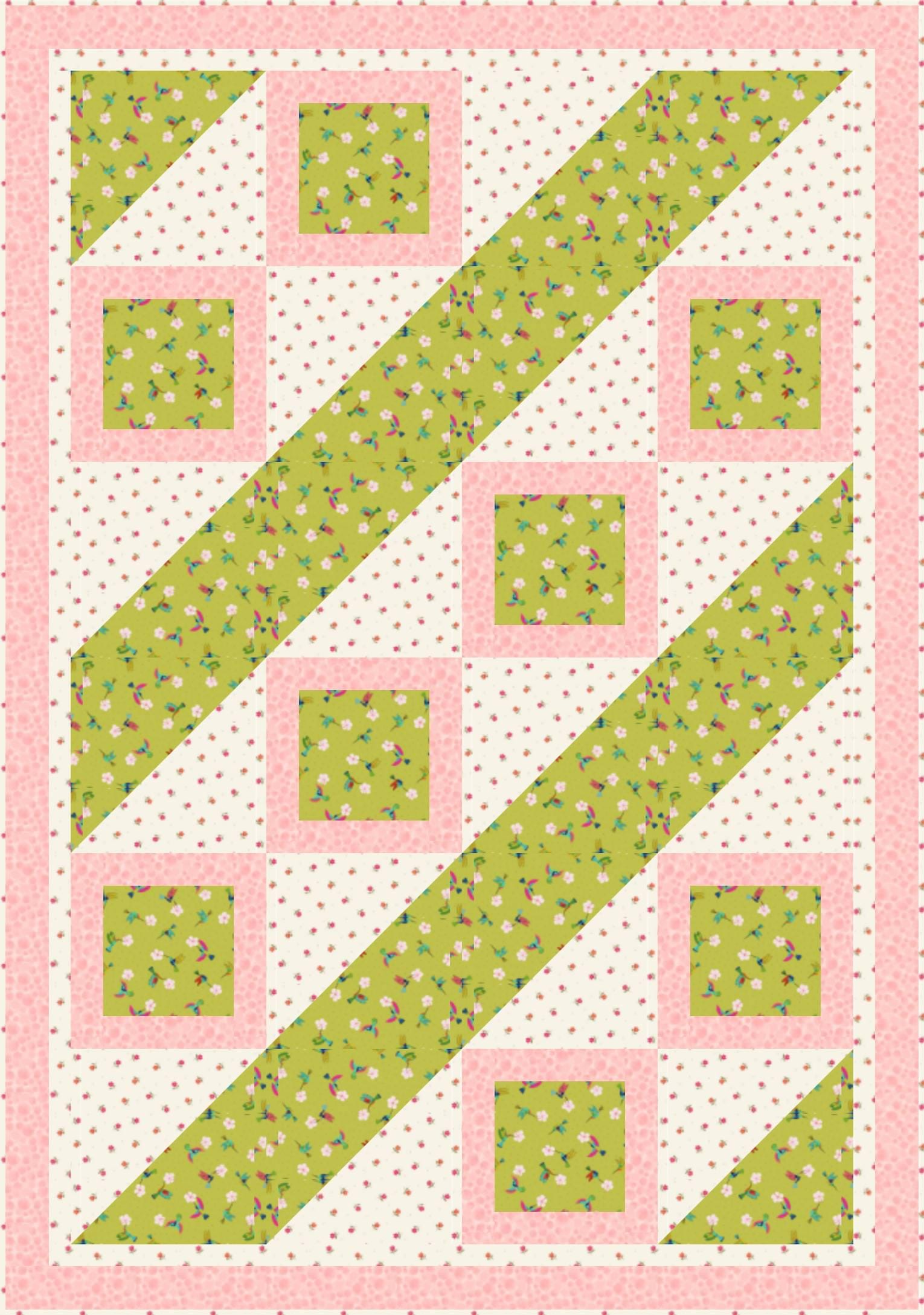 LIMITED EDITION Fabric Cafe Ashford Square Quilt Kit Featuring Lewis & Irene Hibiscus Hummingbird Fabrics Finished Size: 42.5"x60.5"