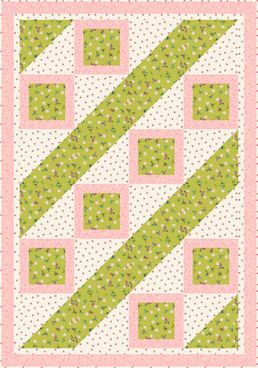 LIMITED EDITION Fabric Cafe Ashford Square Quilt Kit Featuring Lewis & Irene Hibiscus Hummingbird Fabrics Finished Size: 42.5"x60.5"