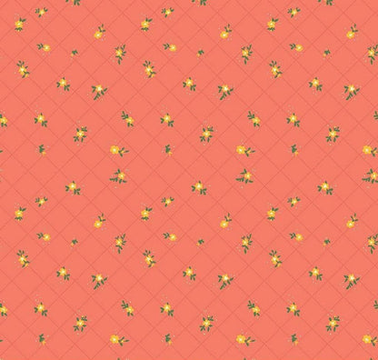 Riley Blake Heather Peterson Market Street Fabric Collection Flower Grid on Coral Premium 100% Quilt Shop Quality Cotton Fabric