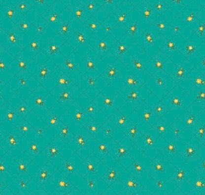Riley Blake Heather Peterson Market Street Fabric Collection Flower Grid on Teal Premium 100% Quilt Shop Quality Cotton Fabric
