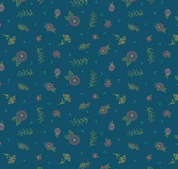 Riley Blake Heather Peterson Market Street Fabric Collection Embroidery Flowers on Navy Premium 100% Quilt Shop Quality Cotton Fabric