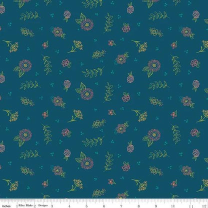 Riley Blake Heather Peterson Market Street Fabric Collection Embroidery Flowers on Navy Premium 100% Quilt Shop Quality Cotton Fabric