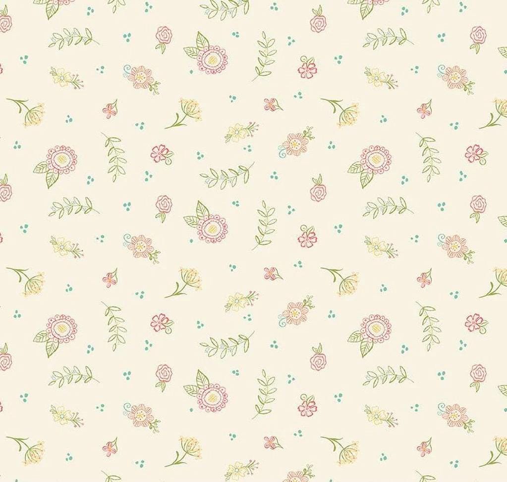 Riley Blake Heather Peterson Market Street Fabric Collection Embroidery Flowers on Cream Premium 100% Quilt Shop Quality Cotton Fabric