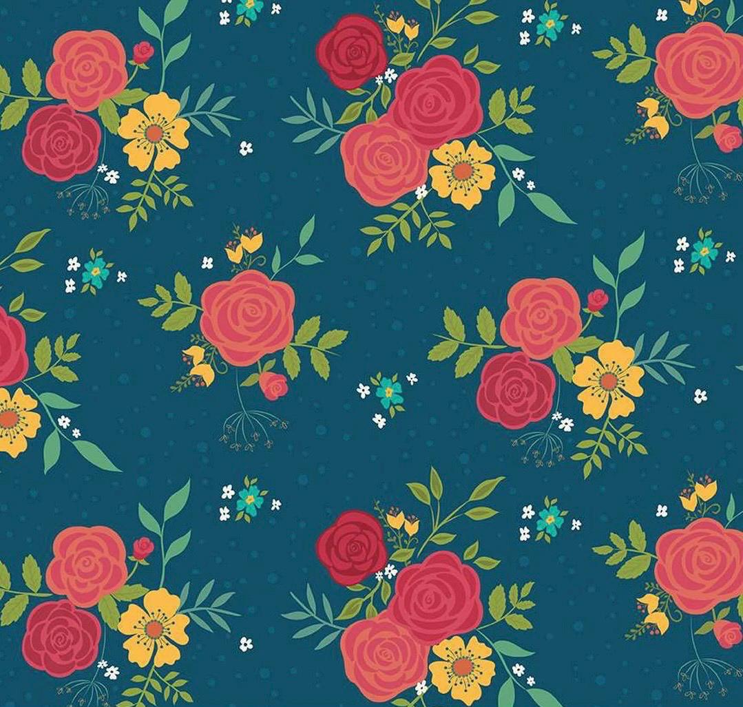 Riley Blake Heather Peterson Market Street Fabric Collection Main Print Large Floral on Navy Premium 100% Quilt Shop Quality Cotton Fabric