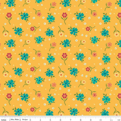 Riley Blake Heather Peterson Market Street Fabric Collection Flowers on Yellow Premium 100% Quilt Shop Quality Cotton Fabrics