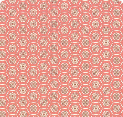 Riley Blake Heather Peterson Market Street Fabric Collection Hexagons on Coral Premium 100% Quilt Shop Quality Cotton Fabrics