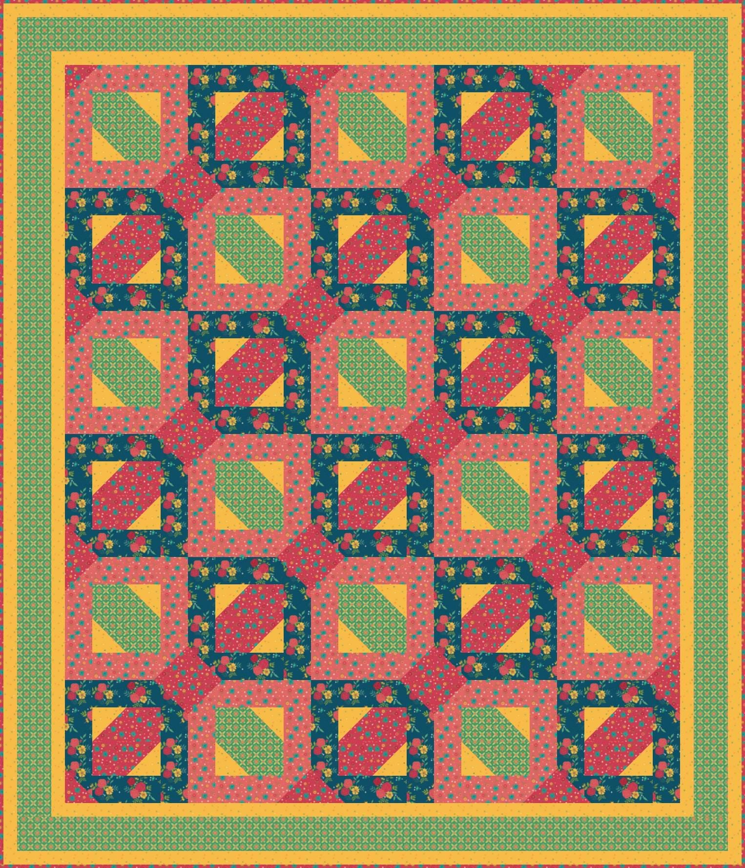 LIMITED EDITION!! Fabric Cafe Passage Quilt Kit Featuring Riley Blake Market Street Fabric Collection Finished Size: 54”x63"