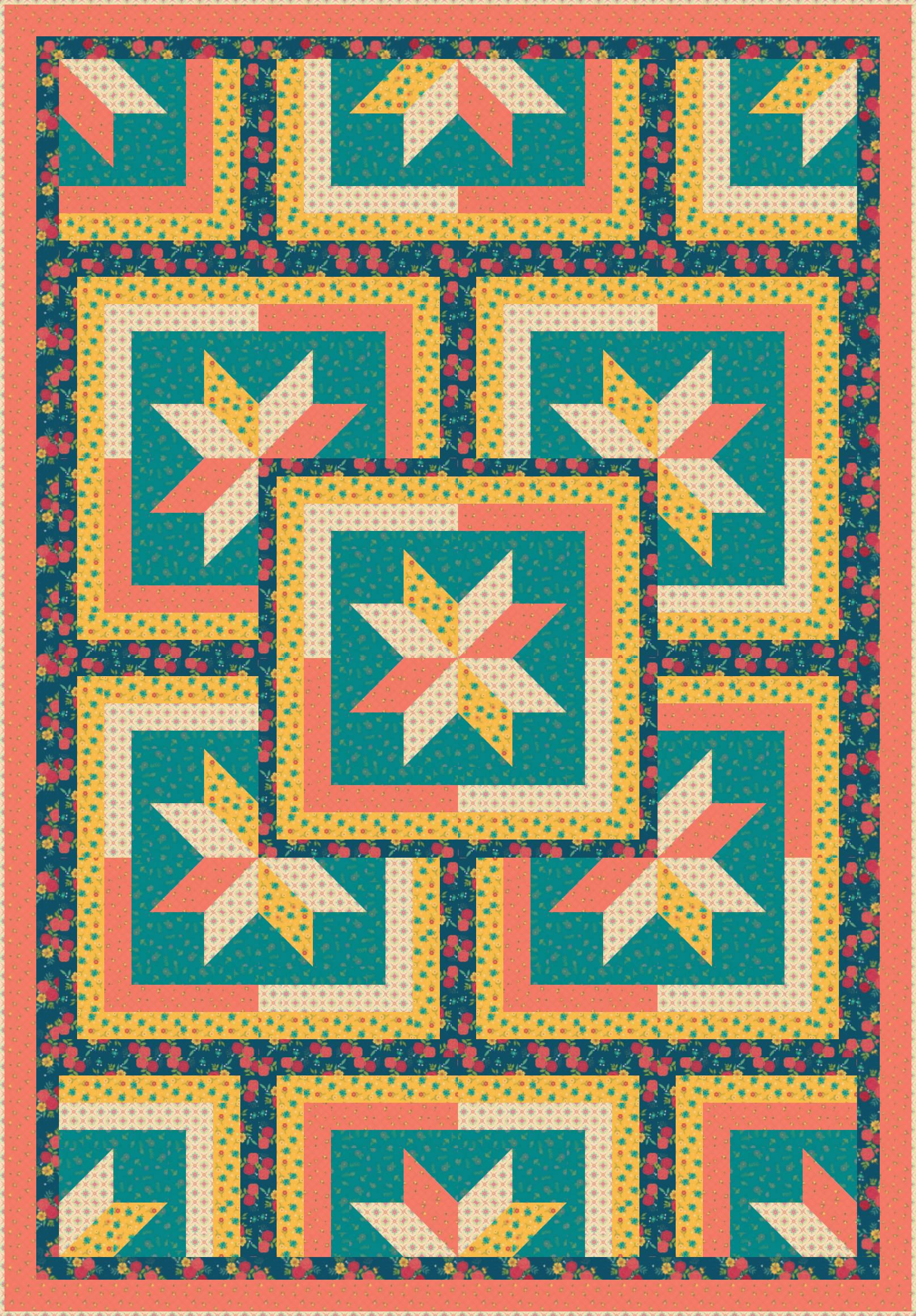 LIMITED EDITION!! Fabric Cafe Zenith Quilt Kit Featuring Riley Blake Market Street Fabric Collection Finished Size: 50"x72"