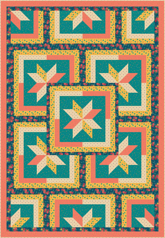 LIMITED EDITION!! Fabric Cafe Zenith Quilt Kit Featuring Riley Blake Market Street Fabric Collection Finished Size: 50"x72"
