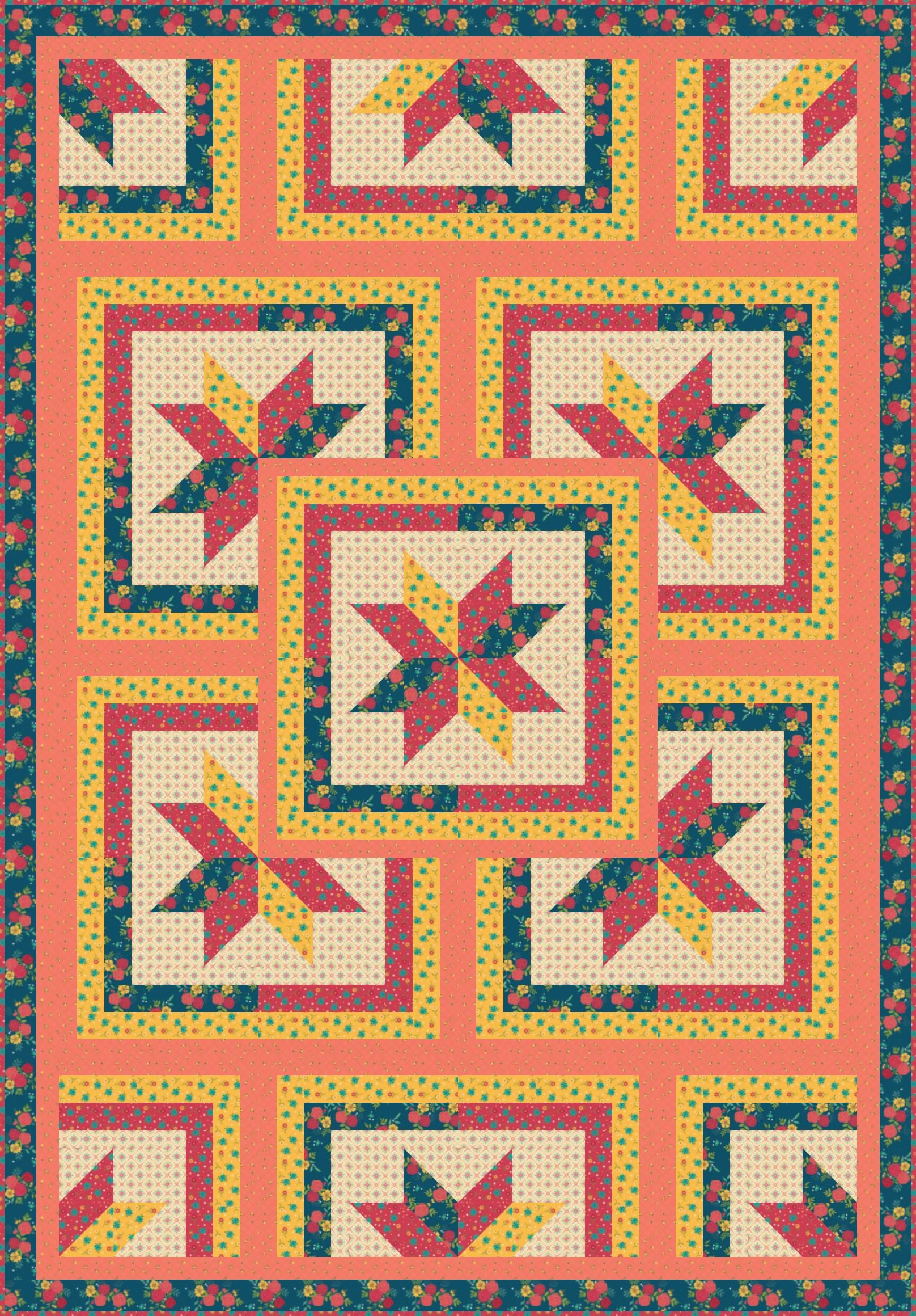 LIMITED EDITION!! Fabric Cafe Zenith Quilt Kit Featuring Riley Blake Market Street Fabric Collection Finished Size: 50"x72"