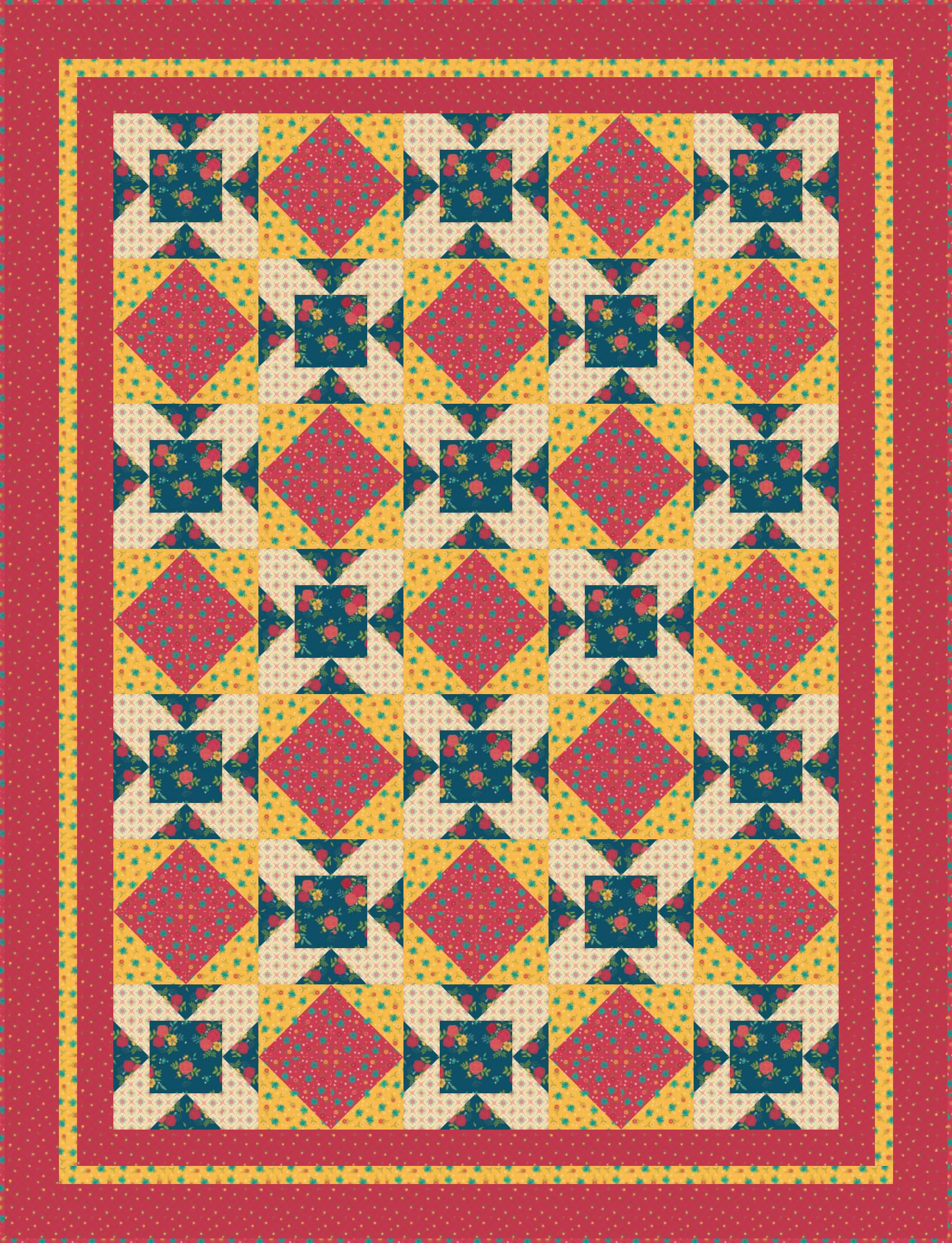 LIMITED EDITION!! Fabric Cafe Eclipse Quilt Kit Featuring Riley Blake Market Street Fabric Collection Finished Size: 52.5"x68.5"