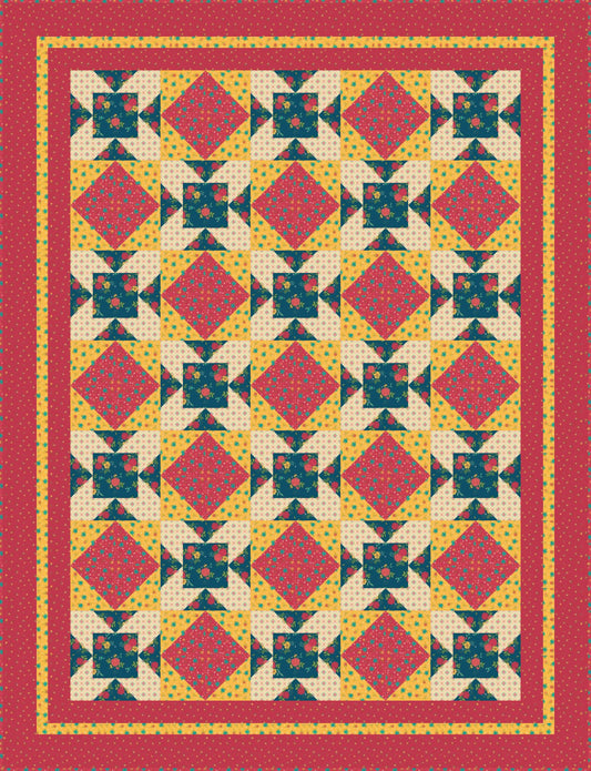LIMITED EDITION!! Fabric Cafe Eclipse Quilt Kit Featuring Riley Blake Market Street Fabric Collection Finished Size: 52.5"x68.5"