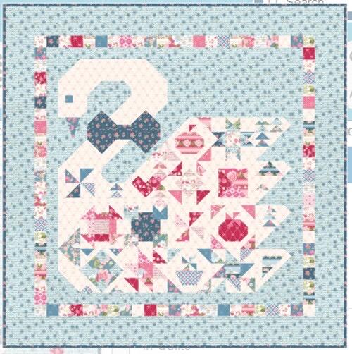 NEW ARRIVAL!! Poppie Cotton Blue Swan Song Quilt Kit Featuring Poppie Cotton Stolen Moments Fabric Collection Finished Size: 58"x58"