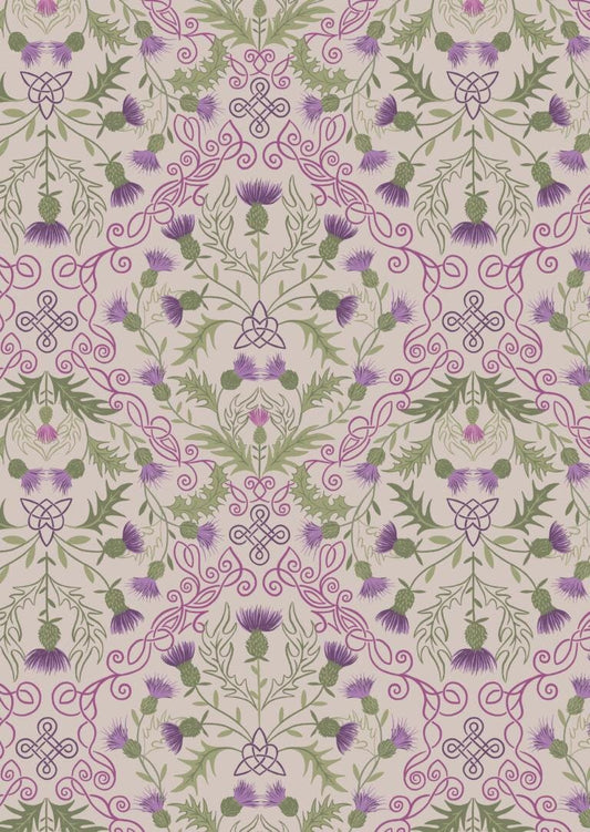 LAST BOLT!! Lewis & Irene Loch Lewis Flannel Fabric Collection Purple Thistle on Natural Premium 100% Cotton Flannel Fabrics