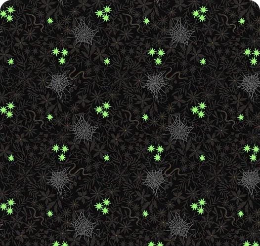 Glow-In-The-Dark Lewis & Irene Witchy Woods Fabric Collection Floral Cobwebs on Gray Authentic Premium 100% Cotton Fabrics