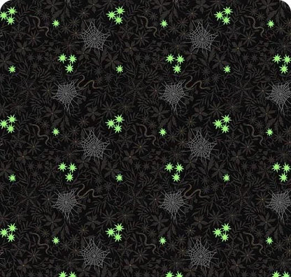 Glow-In-The-Dark Lewis & Irene Witchy Woods Fabric Collection Floral Cobwebs on Gray Authentic Premium 100% Cotton Fabrics