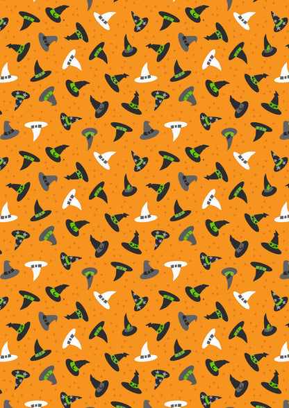 GLOWING FABRICS!! Lewis & Irene Witchy Woods Fabric Collection Witches Hats on Halloween Orange Premium 100% Cotton Fabrics