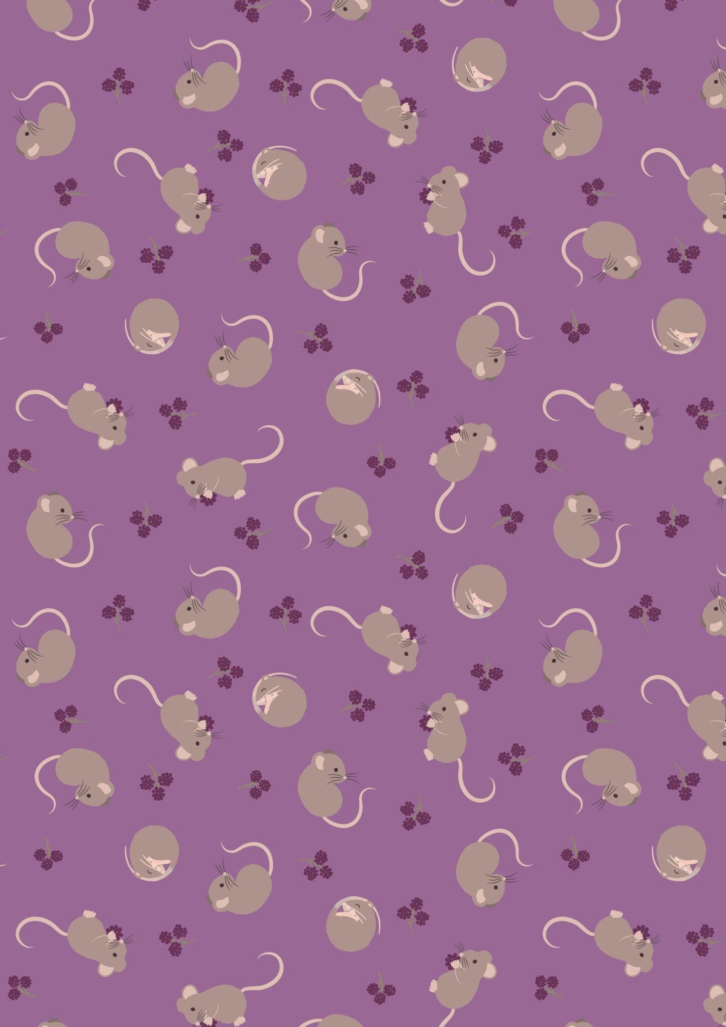 Lewis & Irene Small Things Snuggle Season Fabric Collection Harvest Mice and Berries on Warm Lavender Authentic Premium 100% Cotton Fabrics
