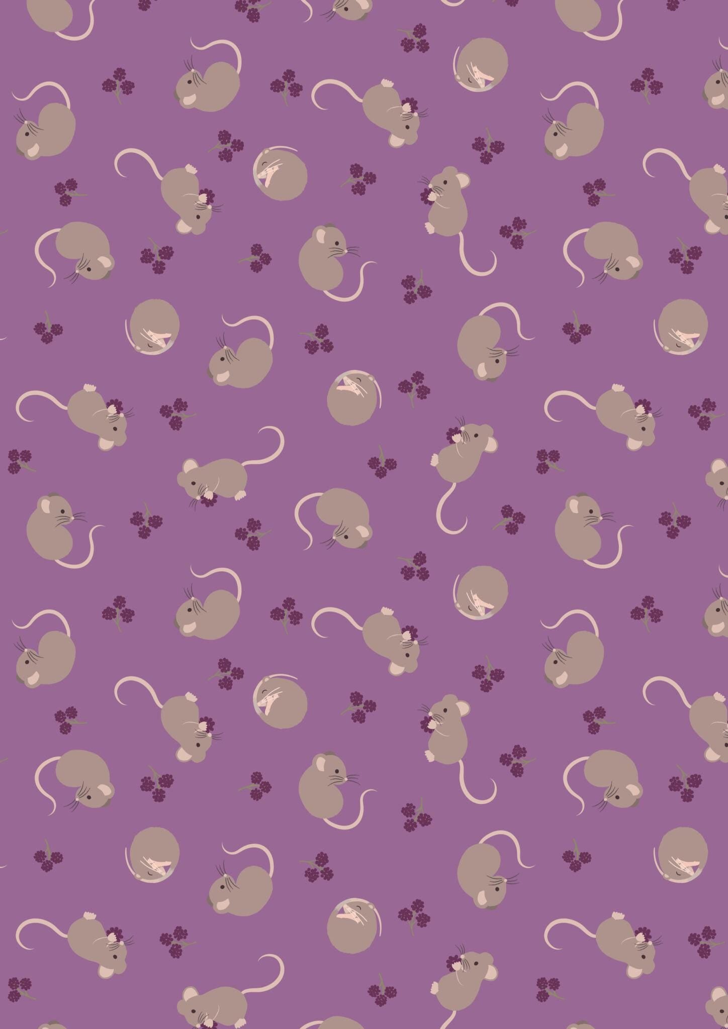 Lewis & Irene Small Things Snuggle Season Fabric Collection Harvest Mice and Berries on Warm Lavender Authentic Premium 100% Cotton Fabrics